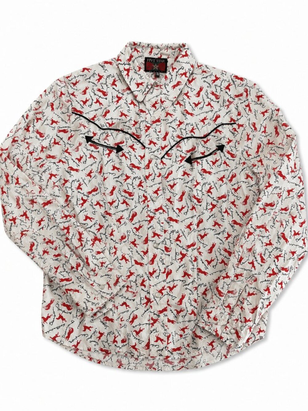 Five Star by Roper Western Pearl Snap Shirt Red Horse Rodeo Print Sz S